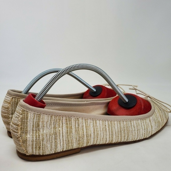Anniel Scarpine Striped Ballet Flat Cream Gold 9 - Picture 4 of 11